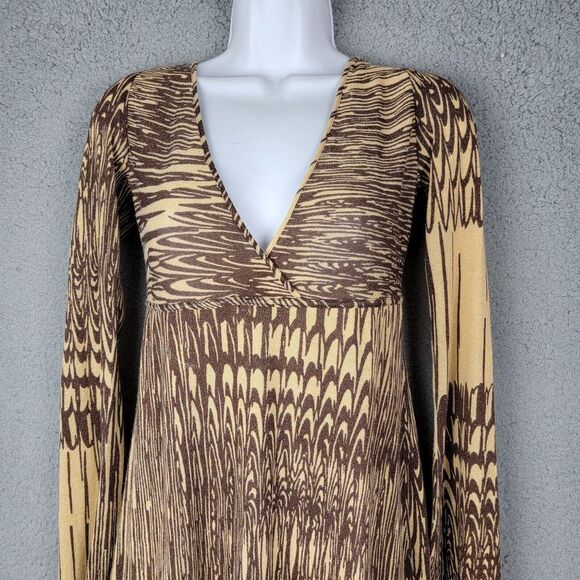 Laundry By ShelIi Segal Knit Dress Small Brown Chocolate Swirls Deep V-Neck Zip - Picture 5 of 14
